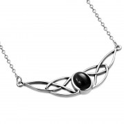 Black Onyx cab Celtic Knot Silver Necklace